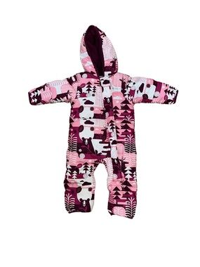 Columbia Pink and Plum Printed Hooded Baby Snowsuit